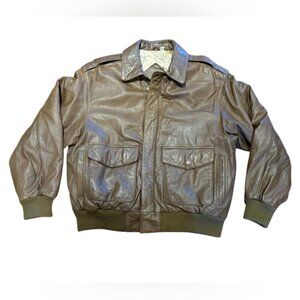 Preston York Men's Size Medium Brown Leather Bomber jacket